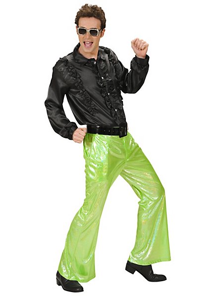 70's Style Men's Flare Bottom Green Poly Costume Disco Pants